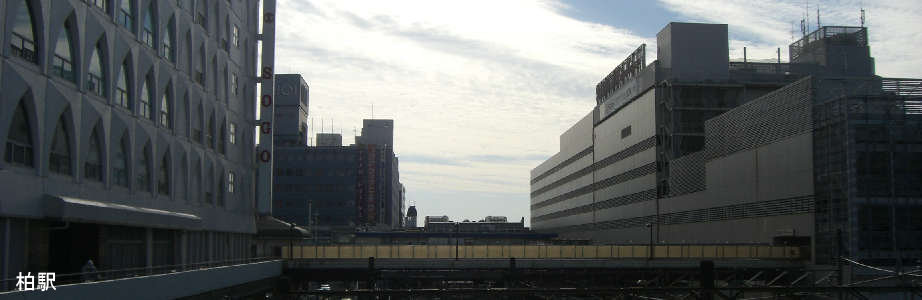 柏駅とビルの写真。北柏方面陸橋から撮影。